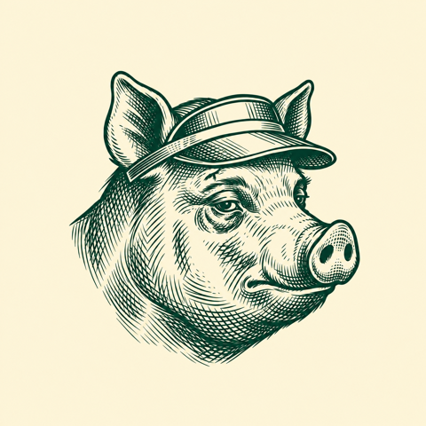 Munson, an engraved pig in a sportsbook visor